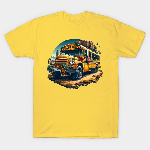 School Bus On An Adventurous Road Trip T-Shirt by Vehicles-Art